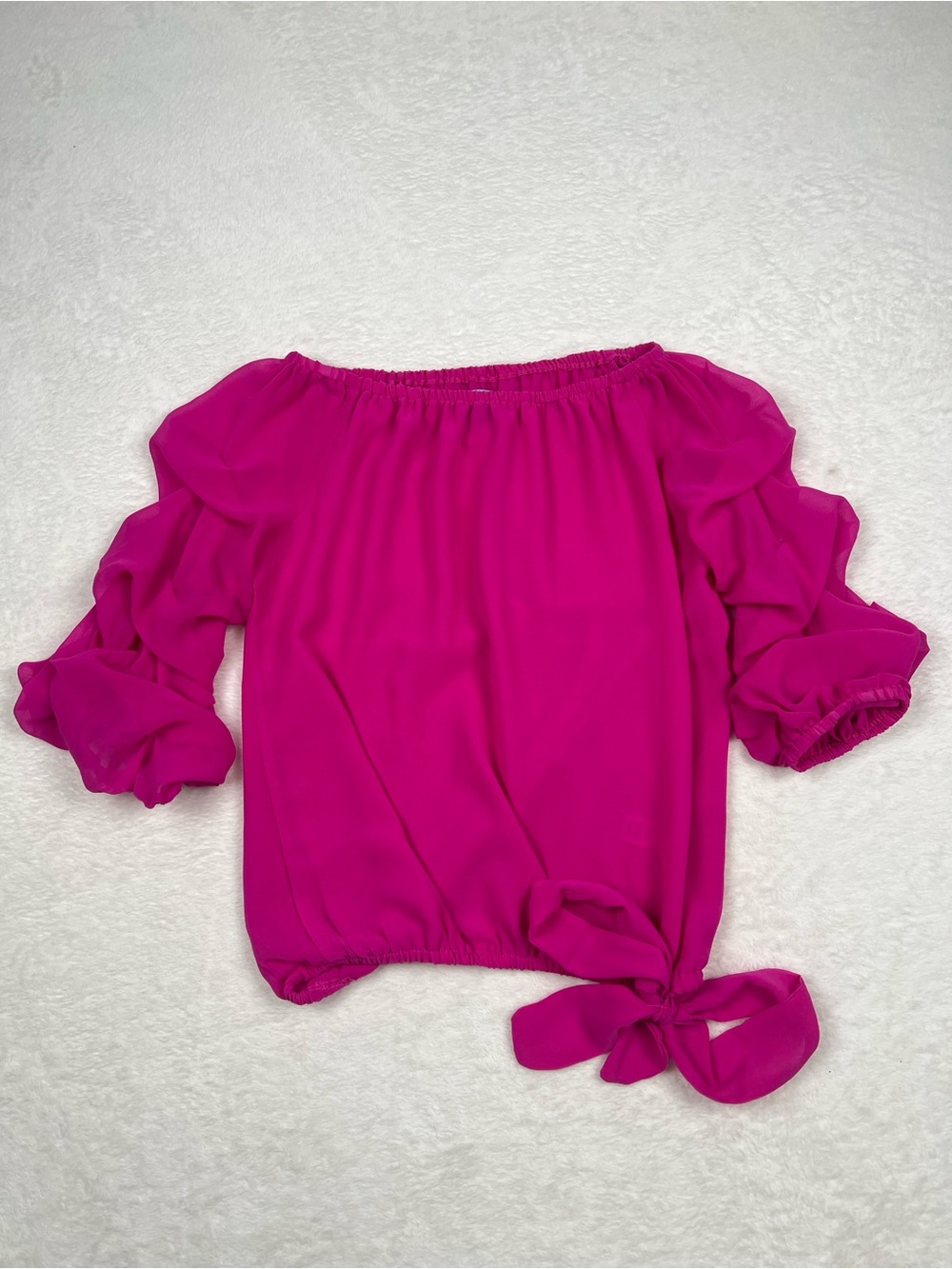 CeCe Off Shoulder Ruffle Sleeve Blouse Hot Pink Size S